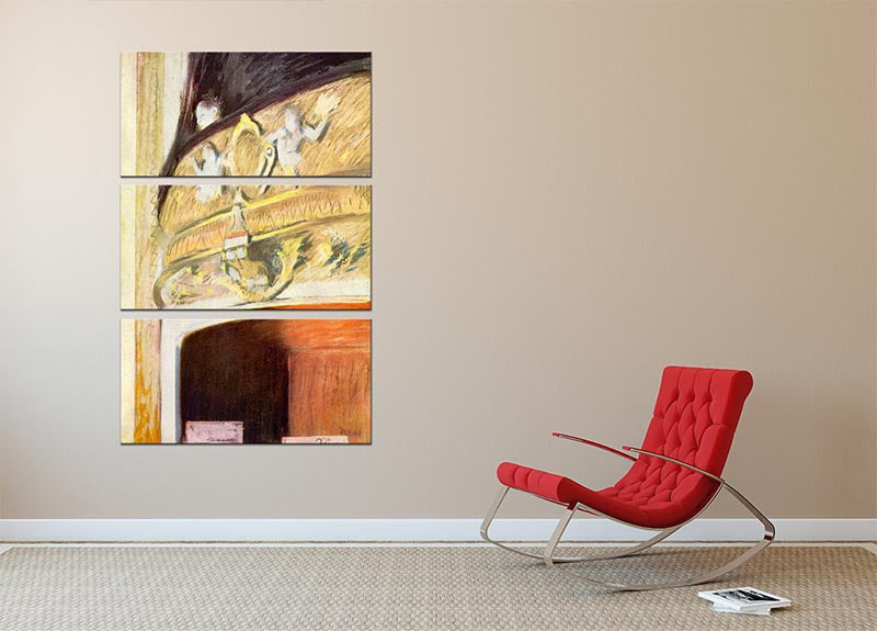 Theater Loge by Degas 3-panel canvas print showcasing elegant artwork in a modern setting.