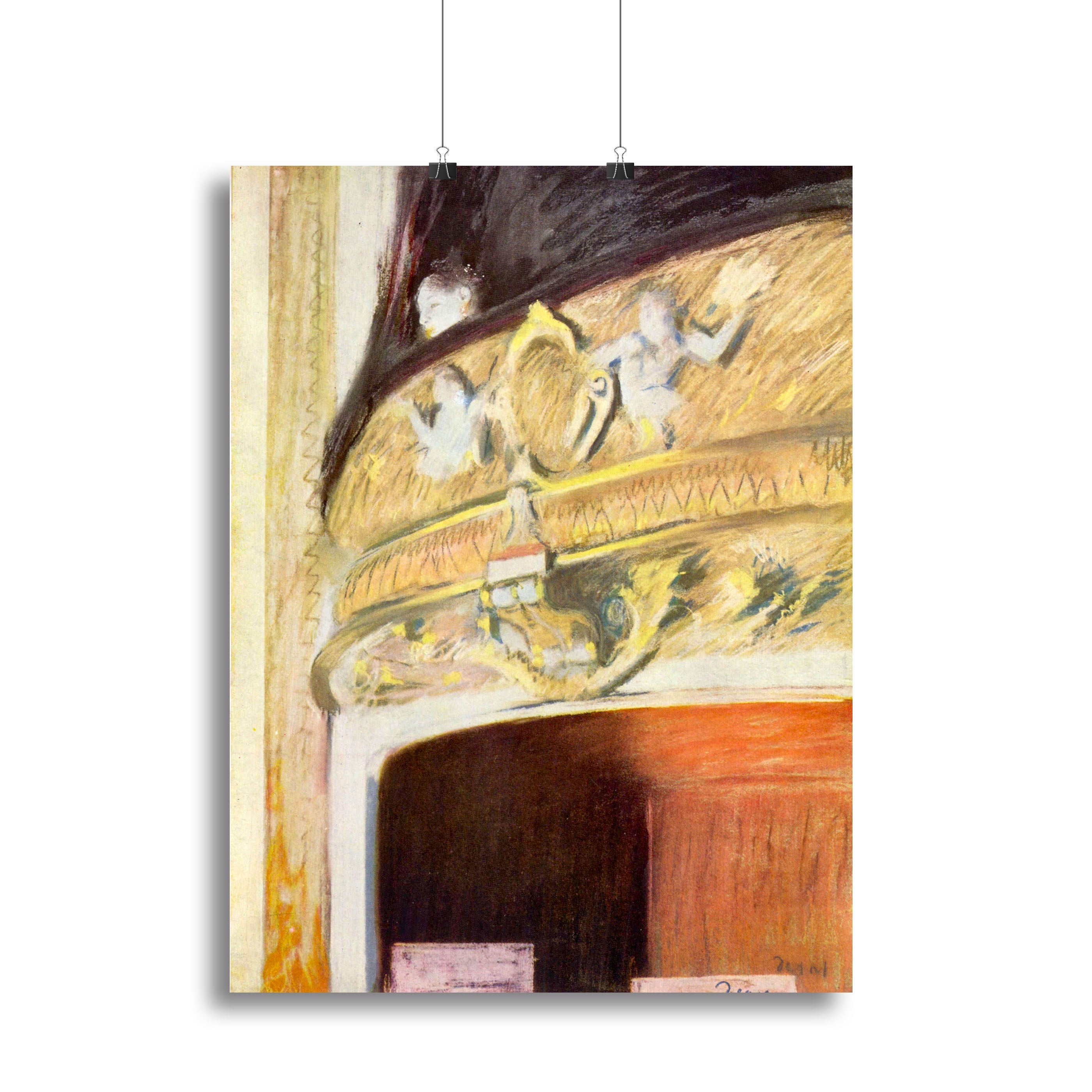 Theater Loge by Degas canvas print showcasing a vibrant opera scene with elegant figures and rich colors.