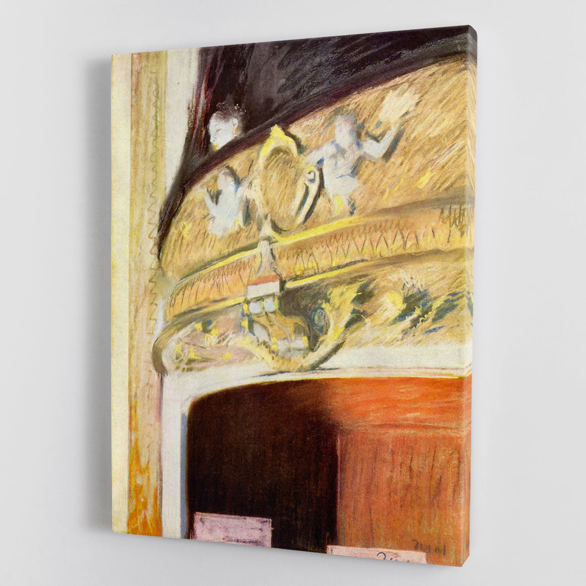 Theater Loge by Degas canvas print showcasing a vibrant opera scene with elegant figures and rich colors.