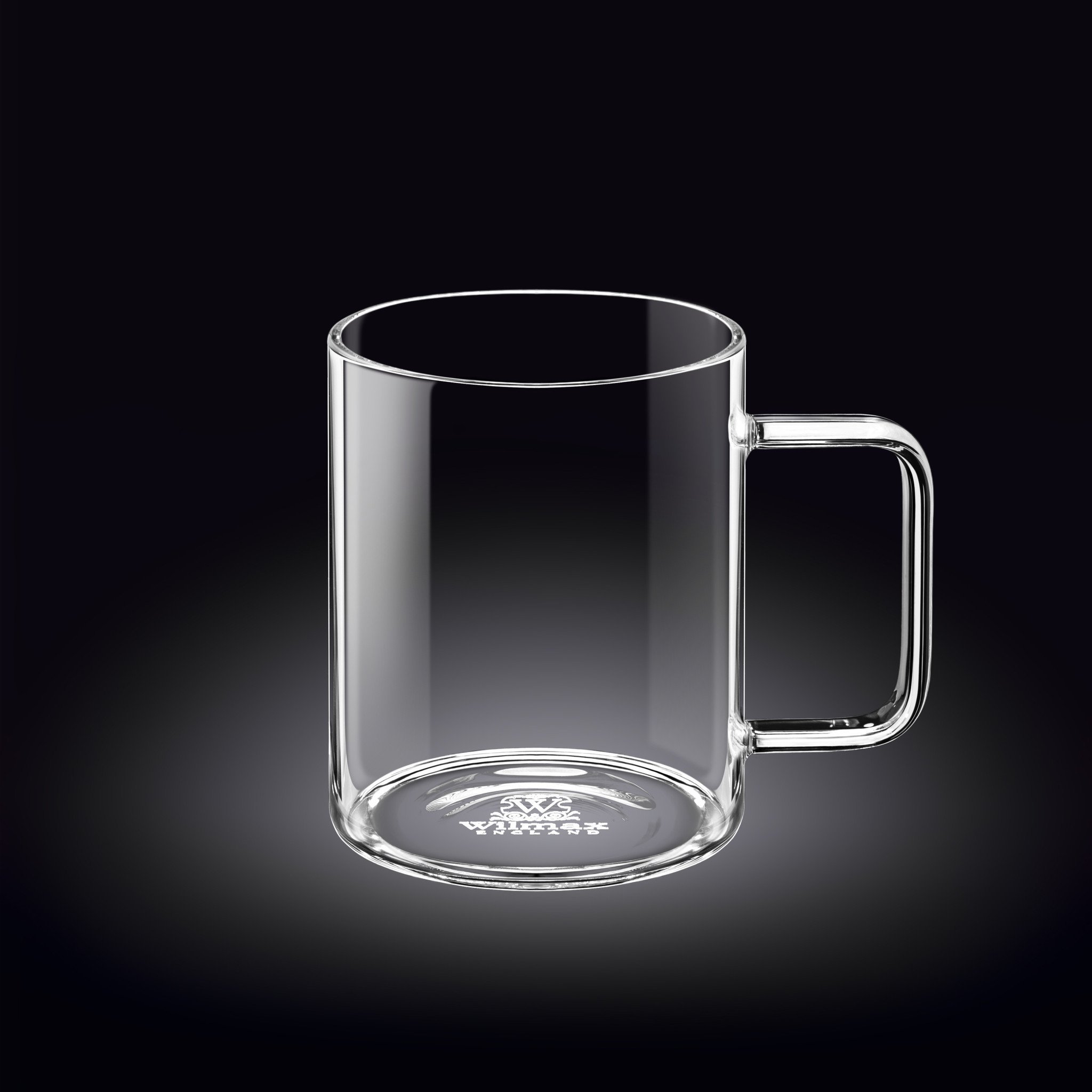 A clear Thermo Glass Mug with a 17 oz capacity, showcasing its elegant design and high-temperature resistance, perfect for hot and cold beverages.