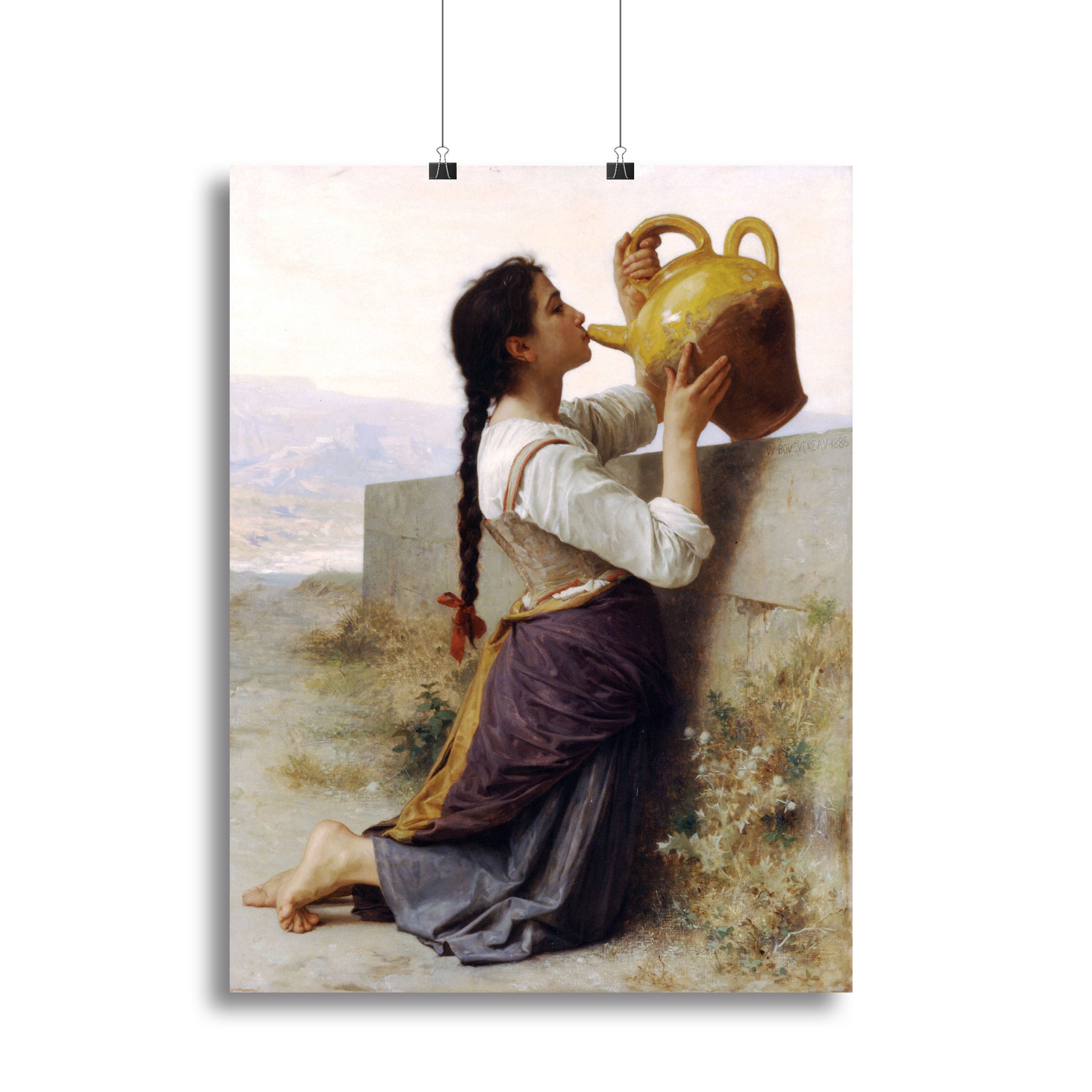 Thirst By Bouguereau canvas print showcasing a beautiful woman in a serene setting, rich colors and intricate details.