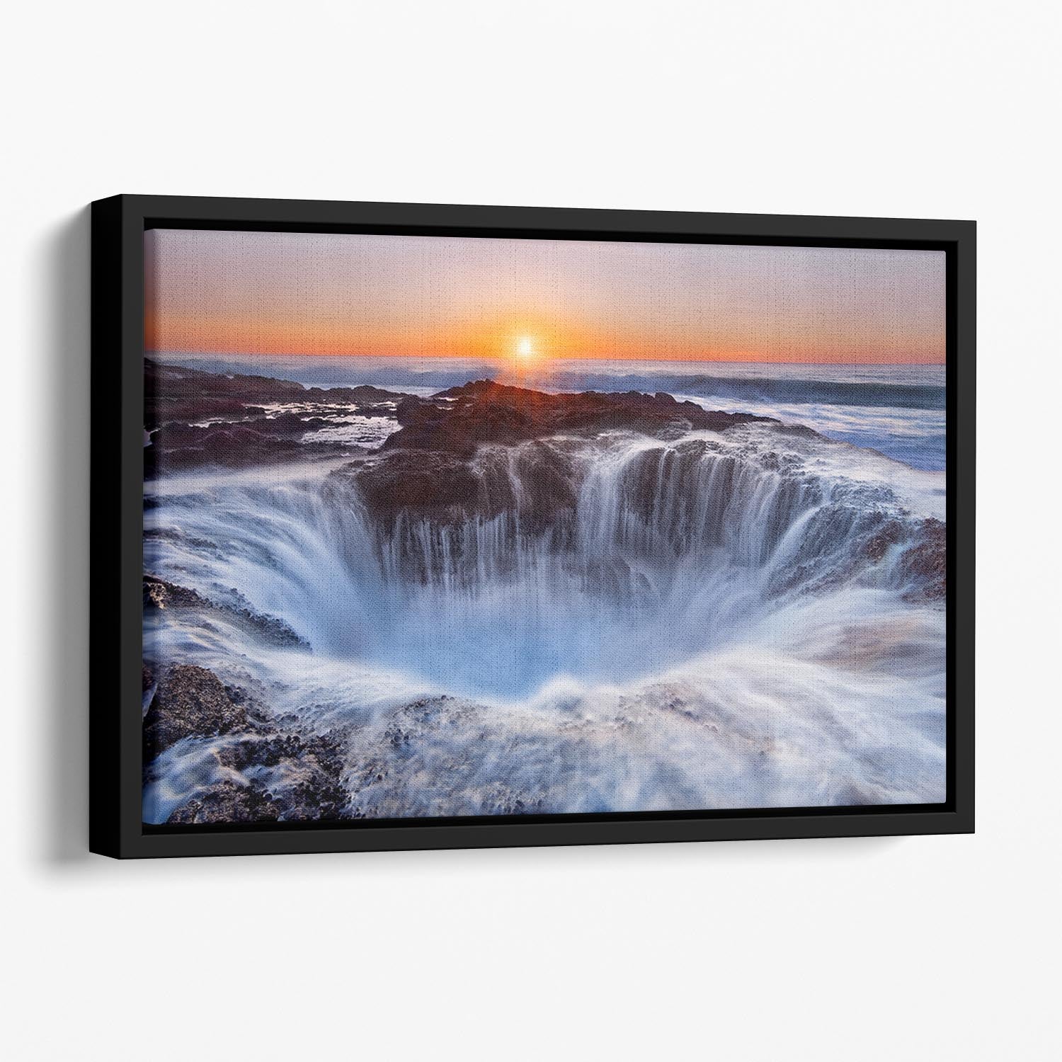 Thorsa Well Floating Framed Canvas featuring vibrant abstract art in an elegant wooden frame, perfect for modern home decor.