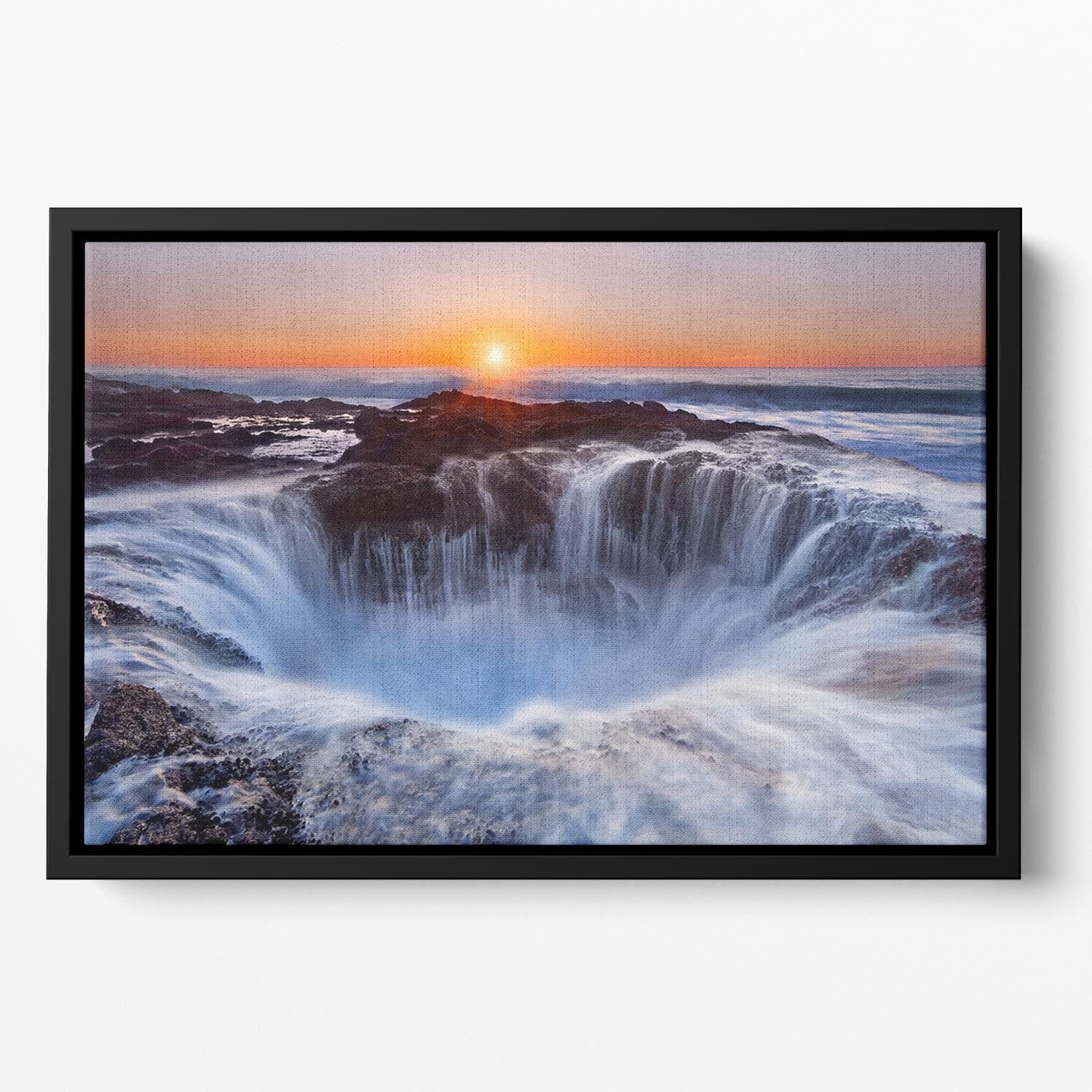 Thorsa Well Floating Framed Canvas featuring vibrant abstract art in an elegant wooden frame, perfect for modern home decor.