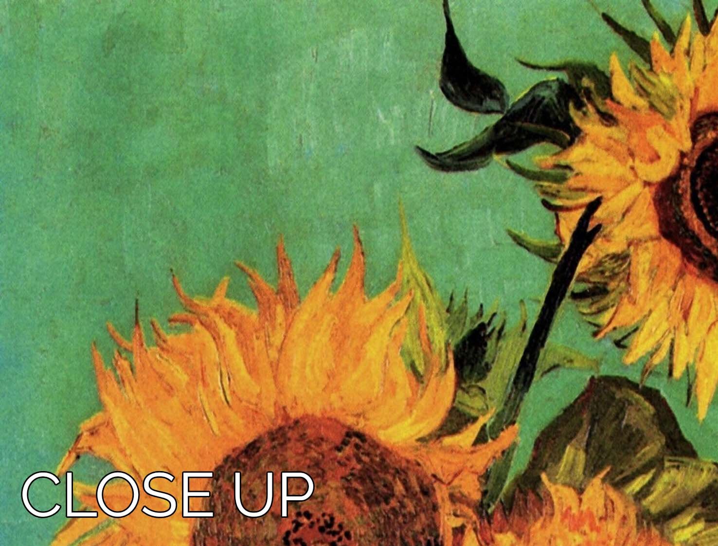 Three Sunflowers in a Vase by Van Gogh, displayed as a split panel canvas print, showcasing vibrant colors and intricate details.