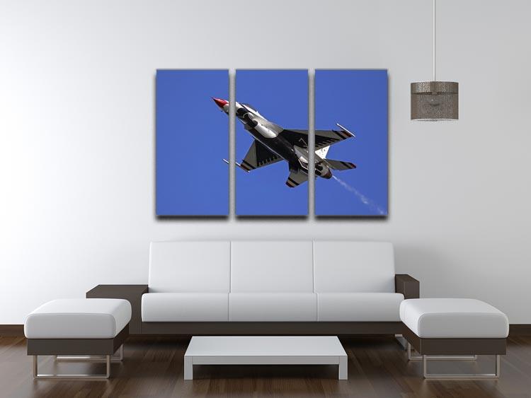 A stunning 3-panel canvas print featuring the Thunderbirds F-16 fighter jet, showcasing vibrant colors and intricate details.
