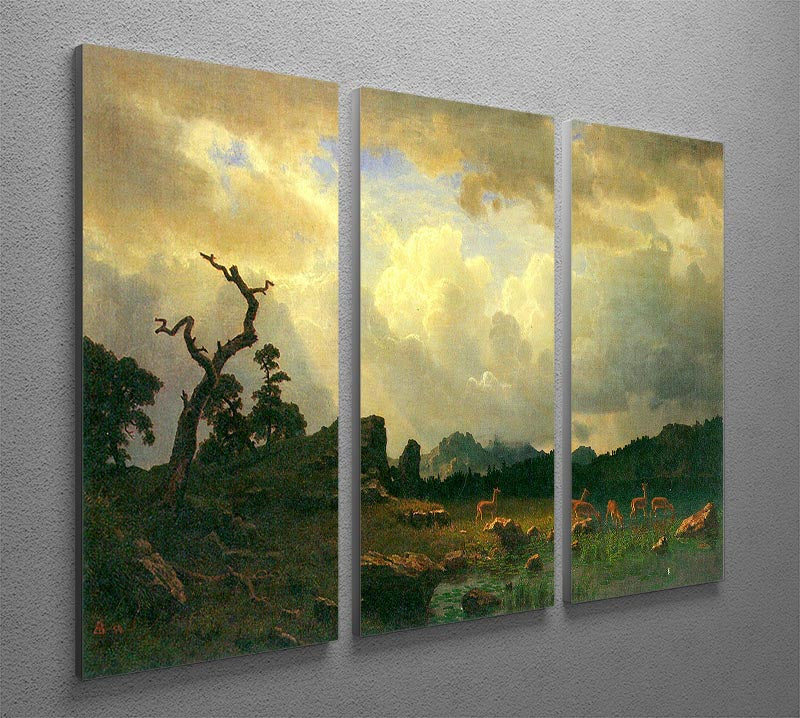 Three-panel canvas art depicting thunderstorms in the Rocky Mountains, showcasing dramatic skies and majestic peaks.