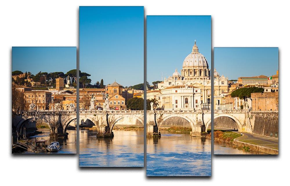 A beautiful 4-split canvas artwork featuring the Tiber River and St Peter's Cathedral, showcasing vibrant colors and intricate details.