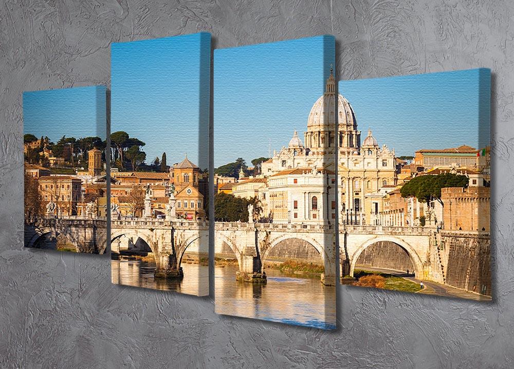 A beautiful 4-split canvas artwork featuring the Tiber River and St Peter's Cathedral, showcasing vibrant colors and intricate details.