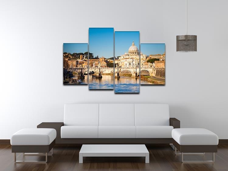 A beautiful 4-split canvas artwork featuring the Tiber River and St Peter's Cathedral, showcasing vibrant colors and intricate details.