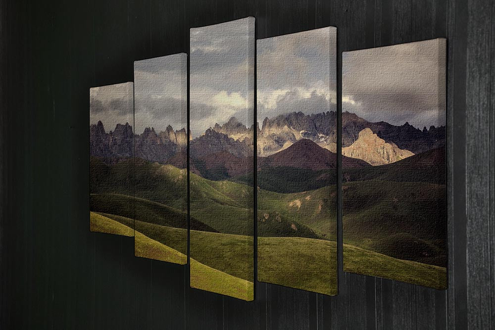 A stunning 5-split canvas artwork depicting the Tibetan Plateau, showcasing vibrant colors and intricate details across five panels.