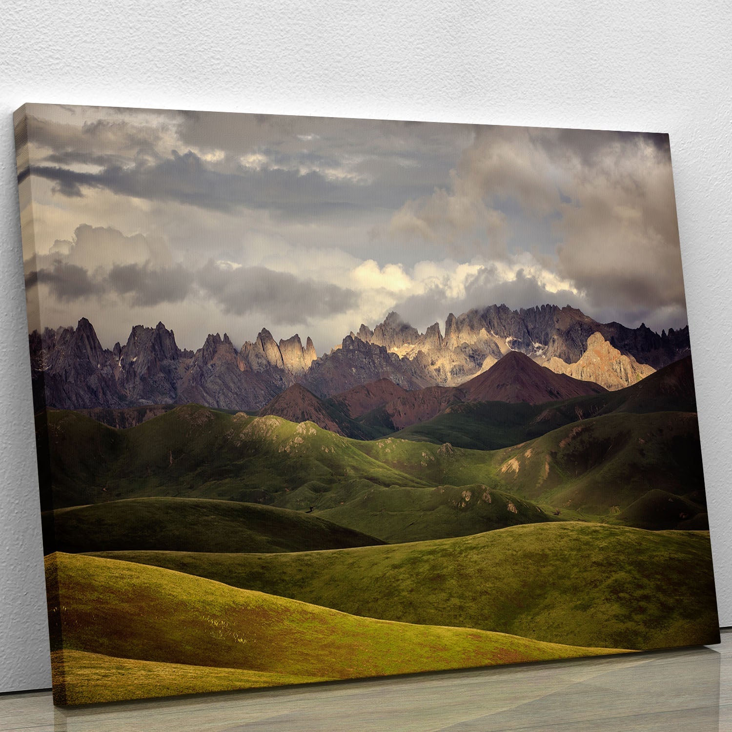A beautiful canvas print of the Tibetan Plateau showcasing its majestic landscapes and vibrant colors.