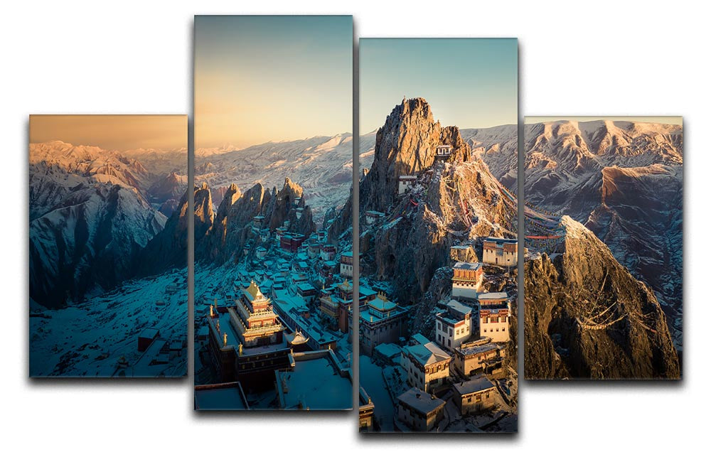 Tibetan Temple 4 Split Panel Canvas artwork featuring serene temple imagery across four panels.
