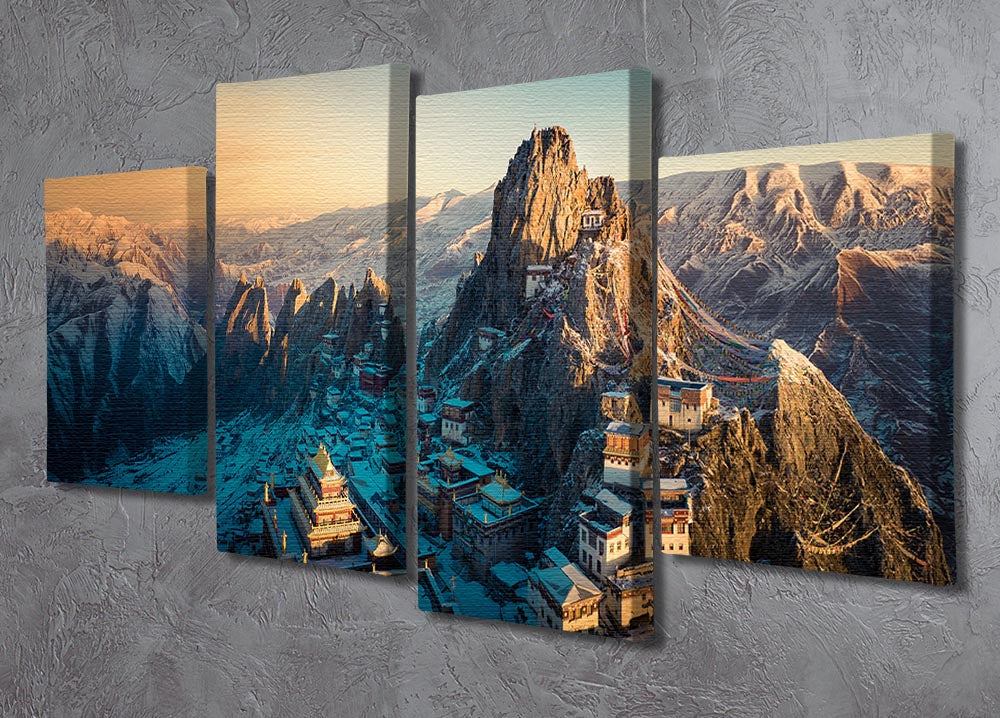 Tibetan Temple 4 Split Panel Canvas artwork featuring serene temple imagery across four panels.