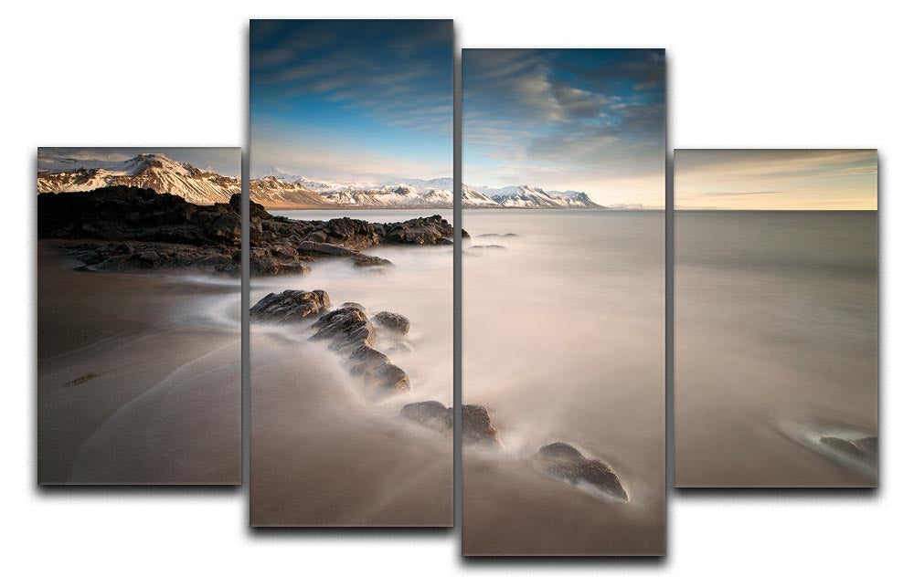 Tides 4 Split Panel Canvas artwork featuring serene ocean waves divided into four panels, creating a dynamic and multi-dimensional effect.