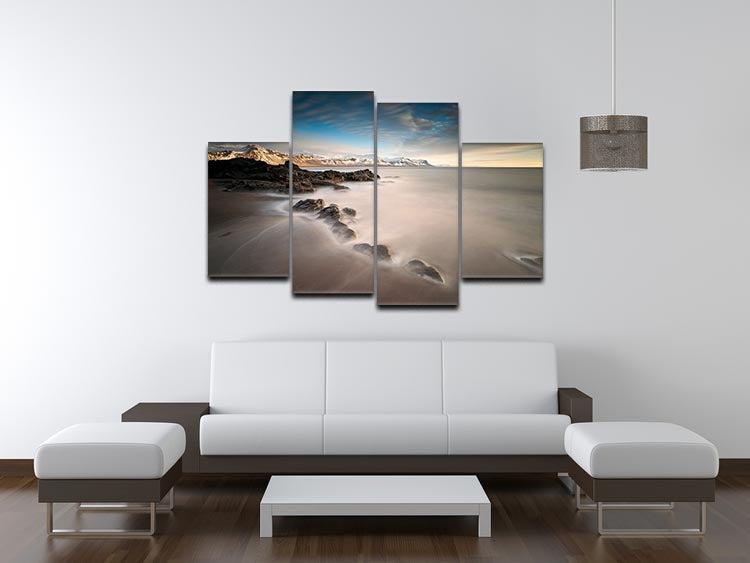 Tides 4 Split Panel Canvas artwork featuring serene ocean waves divided into four panels, creating a dynamic and multi-dimensional effect.