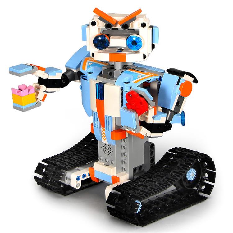 A colorful app-controlled robot designed for kids, showcasing its creative building blocks and interactive features.
