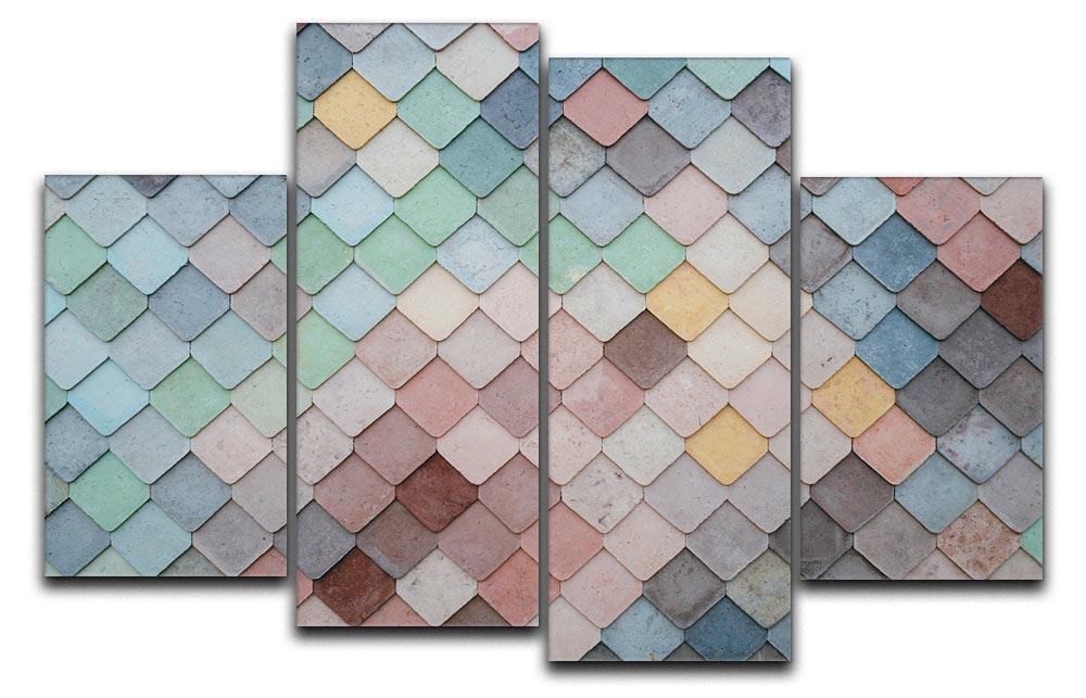 Tiles Art 4 Split Panel Canvas showcasing a vibrant multi-dimensional artwork divided into four sections.