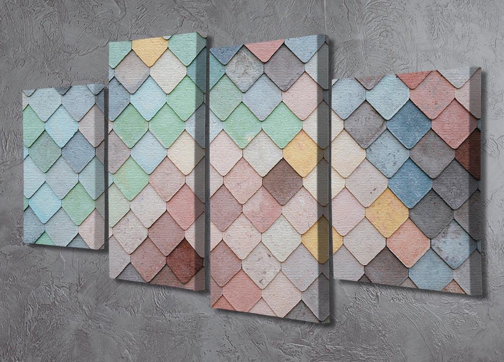 Tiles Art 4 Split Panel Canvas showcasing a vibrant multi-dimensional artwork divided into four sections.