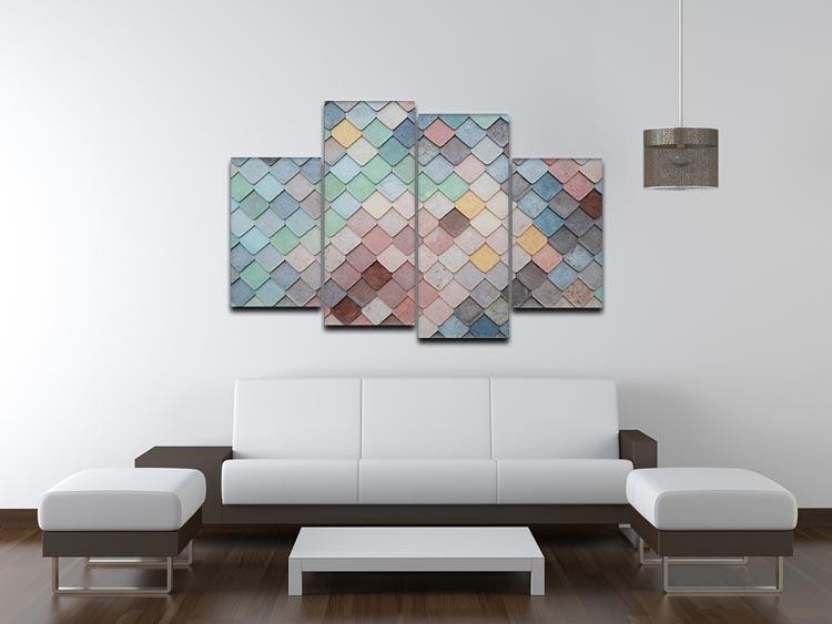 Tiles Art 4 Split Panel Canvas showcasing a vibrant multi-dimensional artwork divided into four sections.