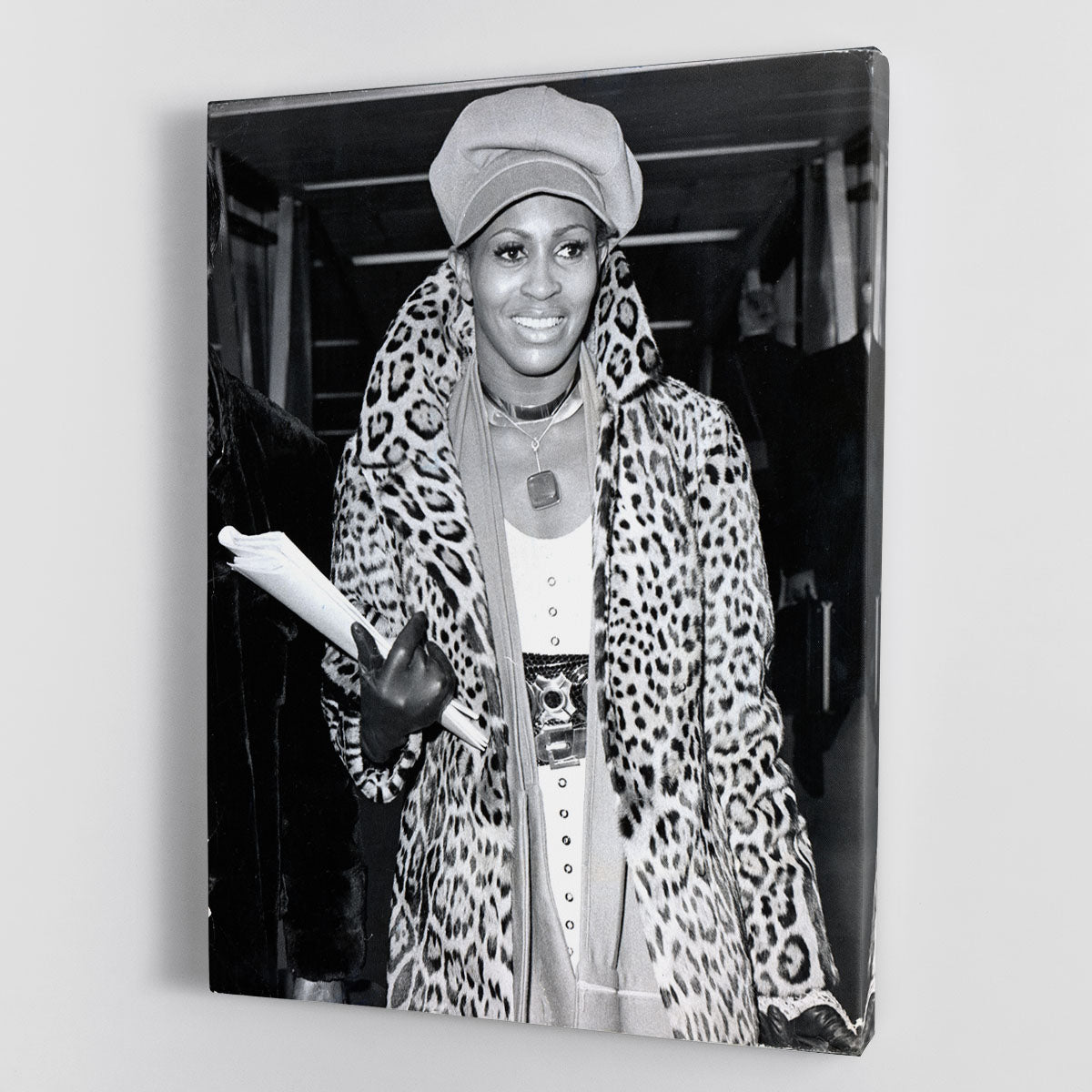 Tina Turner canvas print featuring a leopard design, showcasing vibrant colors and intricate details, perfect for home decor.
