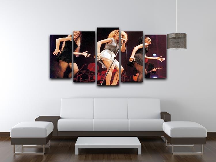 A vibrant 5-split canvas artwork featuring Tina Turner performing on stage, showcasing her dynamic energy and iconic style.