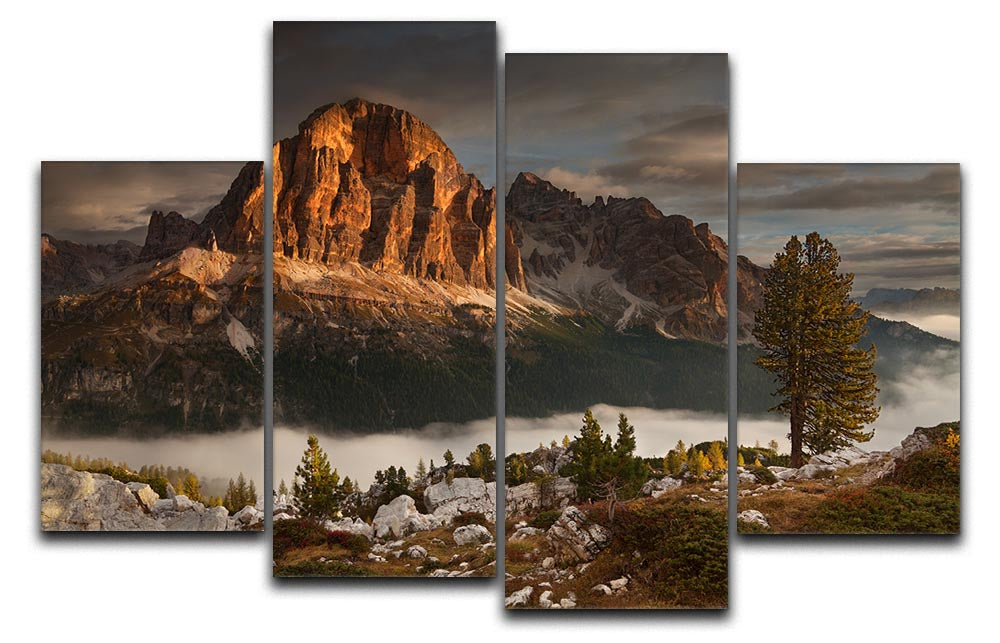 Tofana De Rozes 4 Split Panel Canvas artwork featuring majestic mountain scenery divided into four panels.