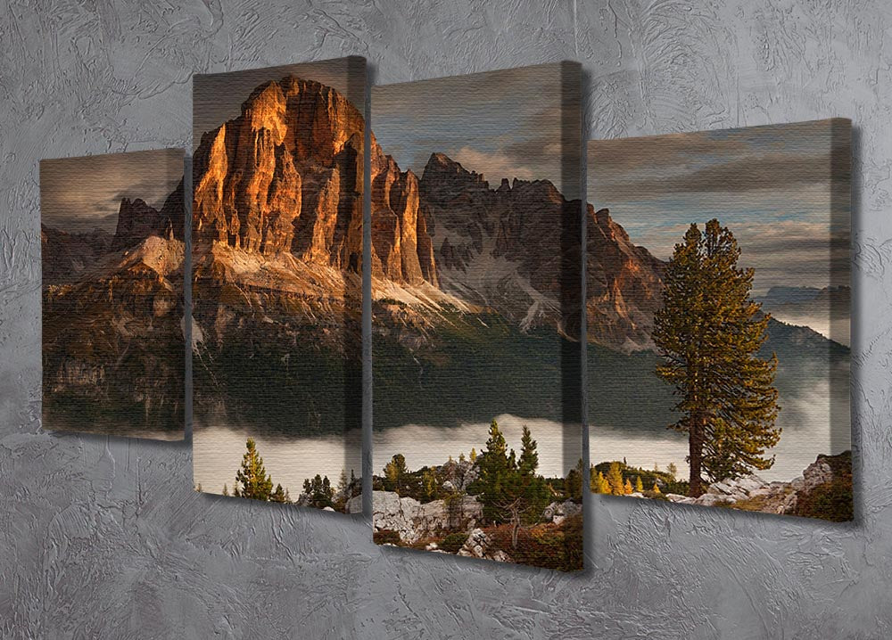 Tofana De Rozes 4 Split Panel Canvas artwork featuring majestic mountain scenery divided into four panels.