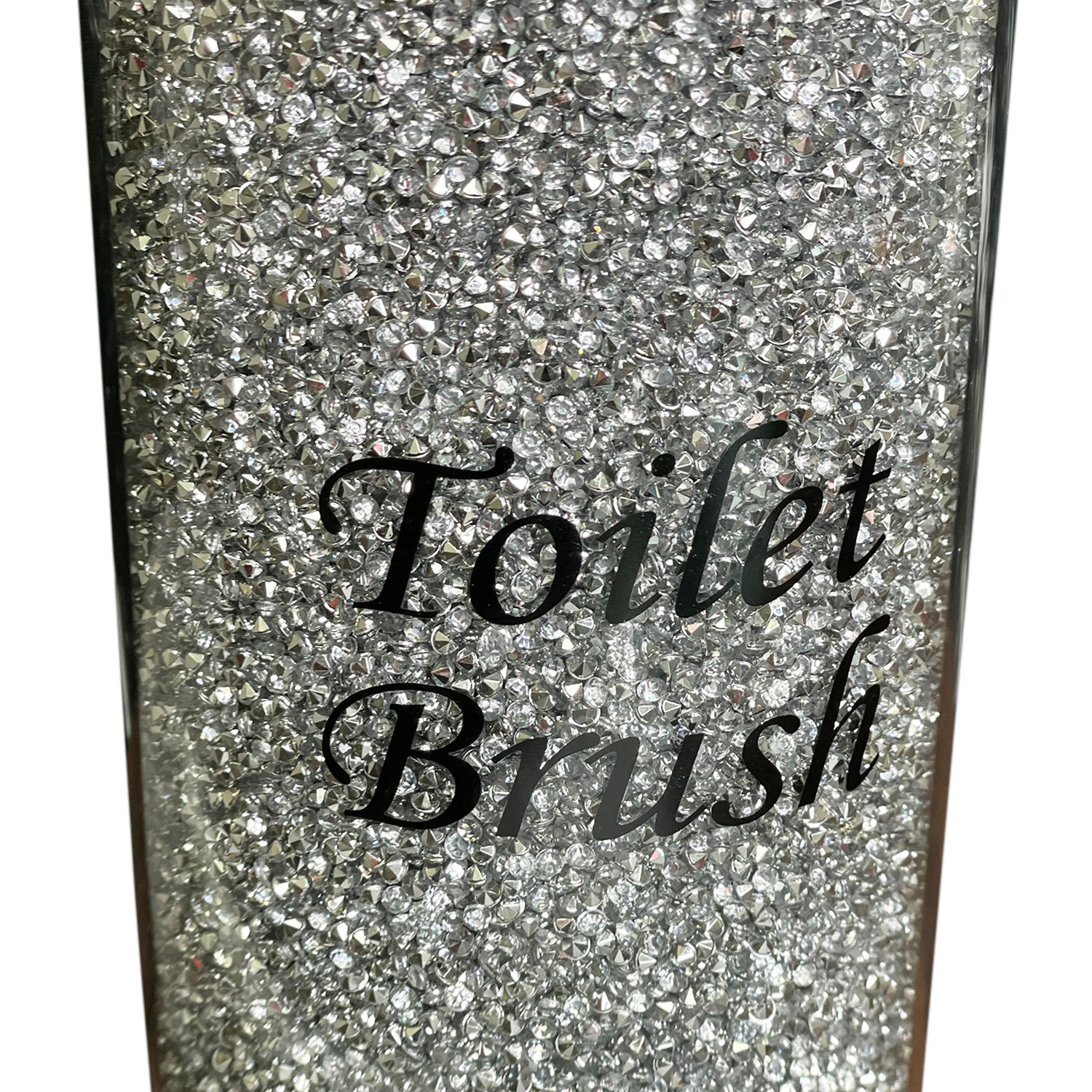 Elegant silver crushed diamond toilet brush holder with chrome accents, displayed in a gift box.
