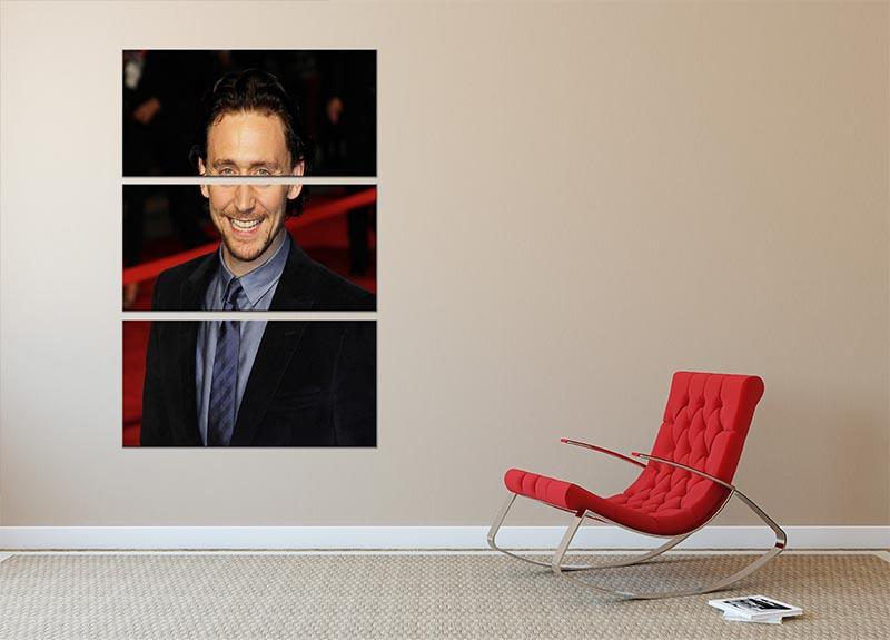 Tom Hiddleston 3 Split Panel Canvas Print showcasing three panels of stunning artwork, perfect for home decor.