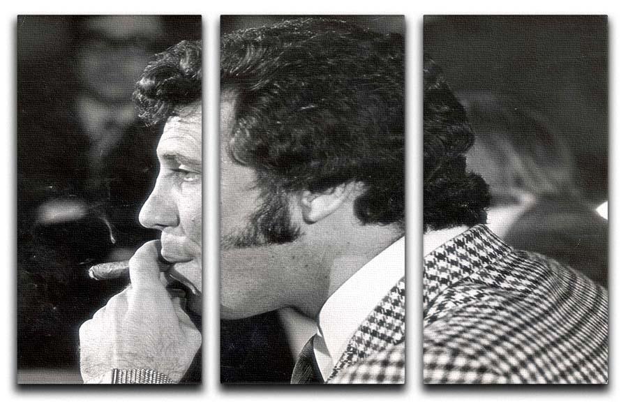 Three-panel canvas print featuring Tom Jones smoking a cigar, showcasing elegance and sophistication.