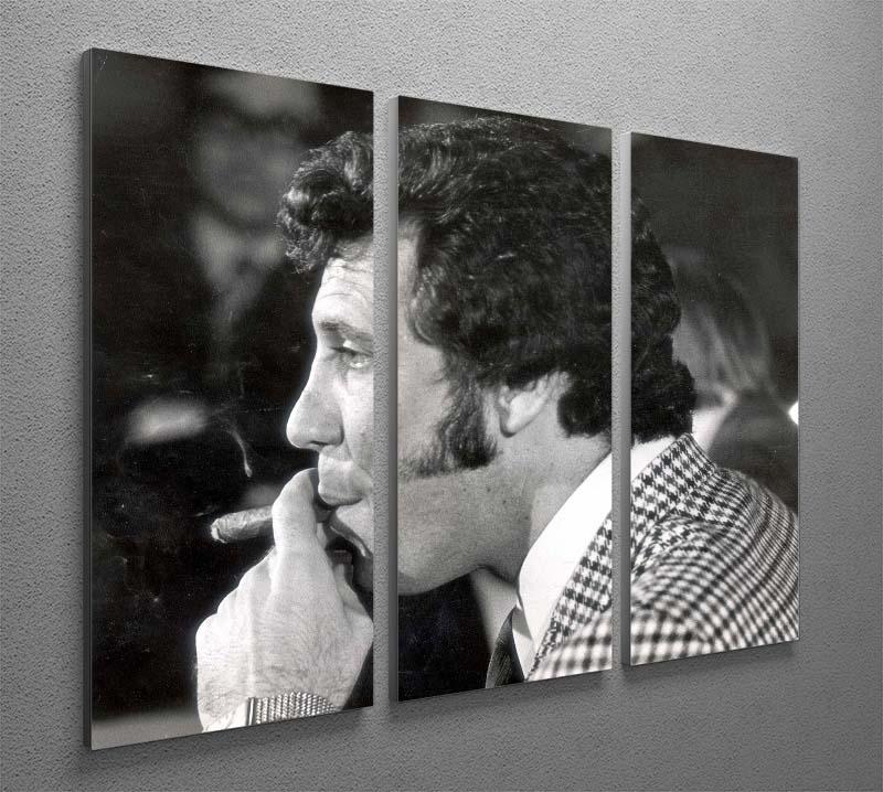 Three-panel canvas print featuring Tom Jones smoking a cigar, showcasing elegance and sophistication.