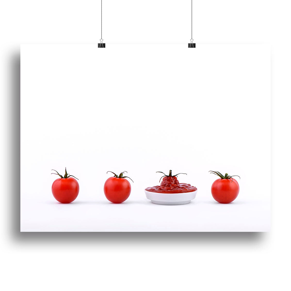 A vibrant canvas print featuring a tomato puree design, showcasing rich colors and artistic flair, perfect for home decor.
