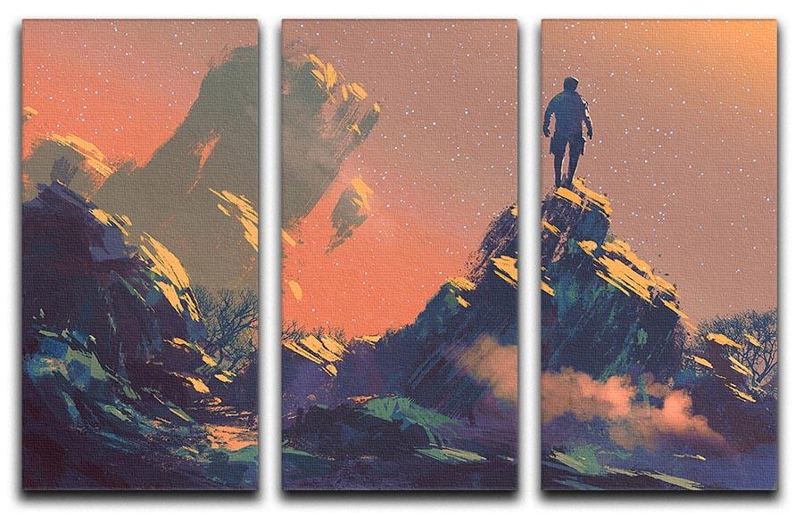 Three-panel canvas print depicting a serene hill under a starry night sky, perfect for home decor.