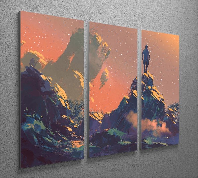 Three-panel canvas print depicting a serene hill under a starry night sky, perfect for home decor.