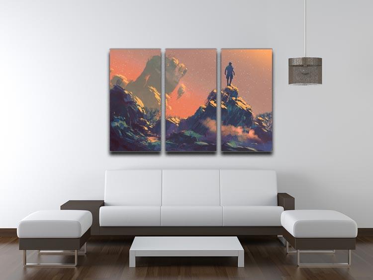 Three-panel canvas print depicting a serene hill under a starry night sky, perfect for home decor.
