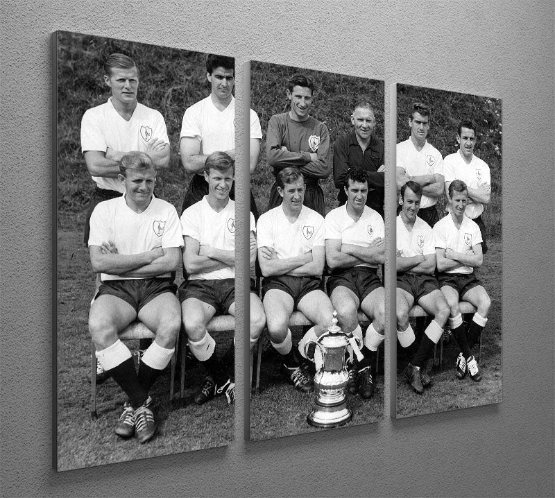 Three-panel canvas print featuring Tottenham Hotspur 1962-63 team with FA Cup, showcasing vibrant colors and detailed design.