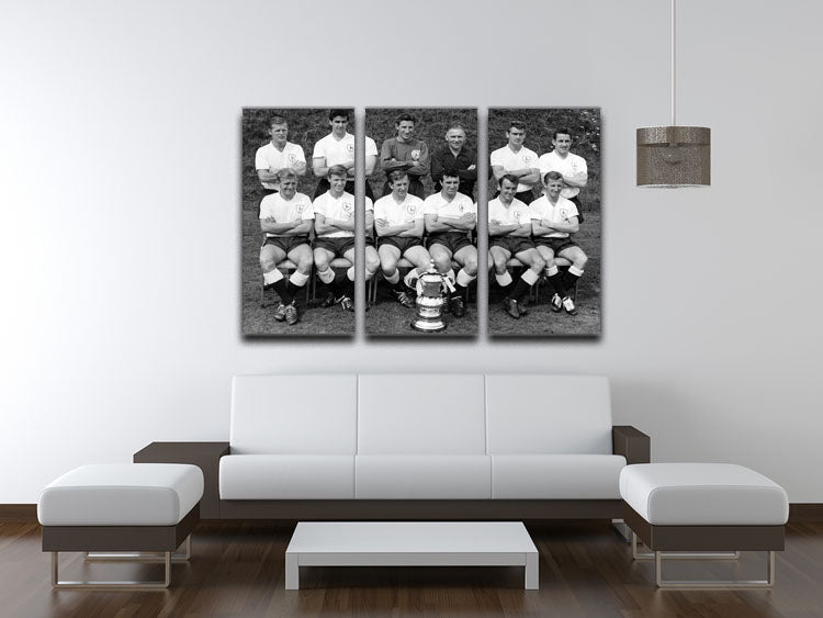Three-panel canvas print featuring Tottenham Hotspur 1962-63 team with FA Cup, showcasing vibrant colors and detailed design.