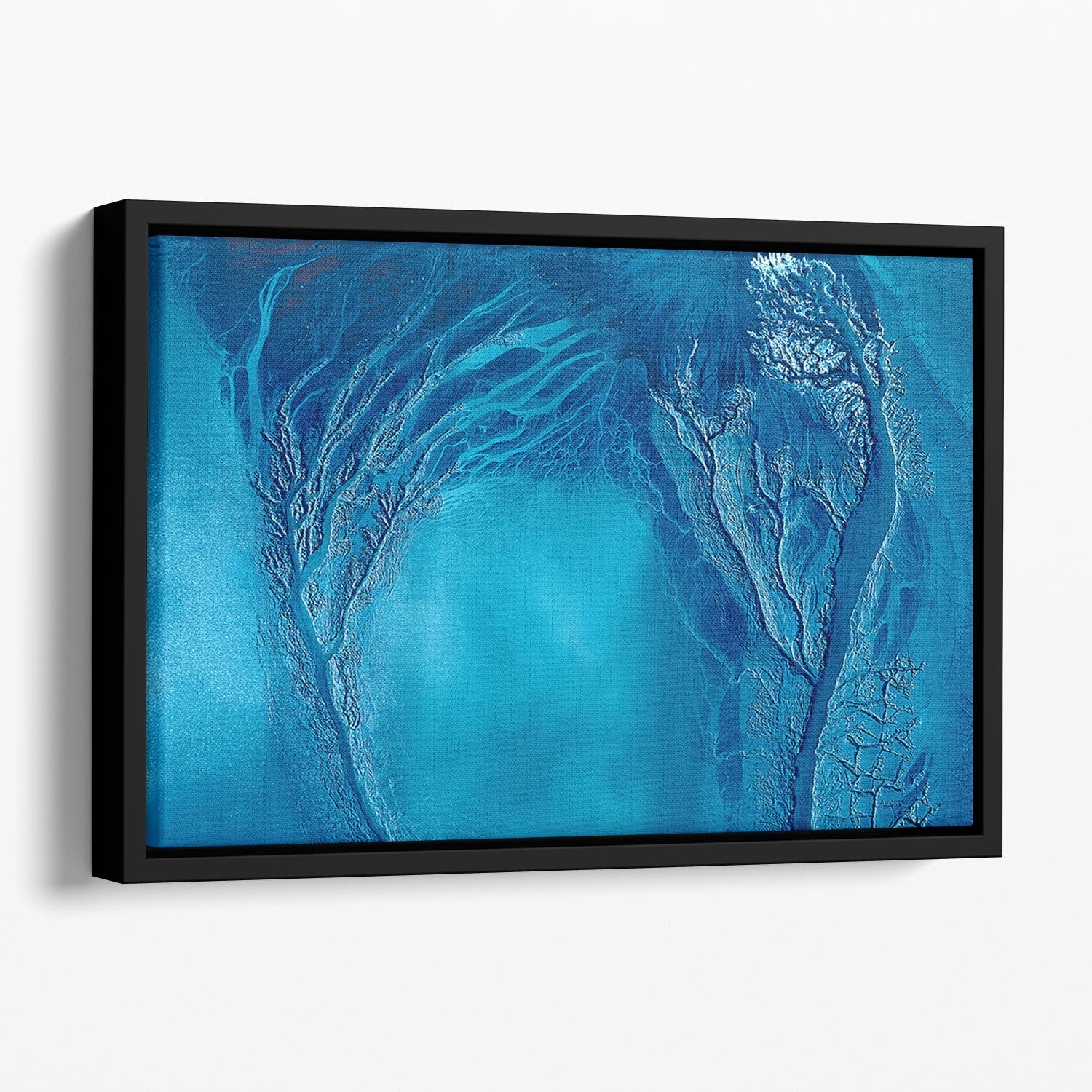 Touching Floating Framed Canvas featuring vibrant abstract art in an elegant wooden frame, enhancing modern home decor.