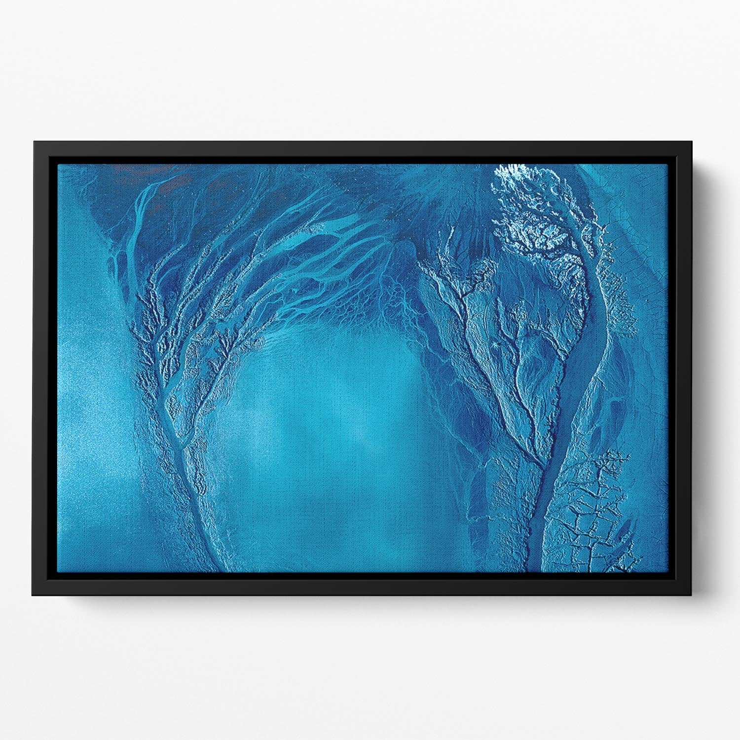 Touching Floating Framed Canvas featuring vibrant abstract art in an elegant wooden frame, enhancing modern home decor.