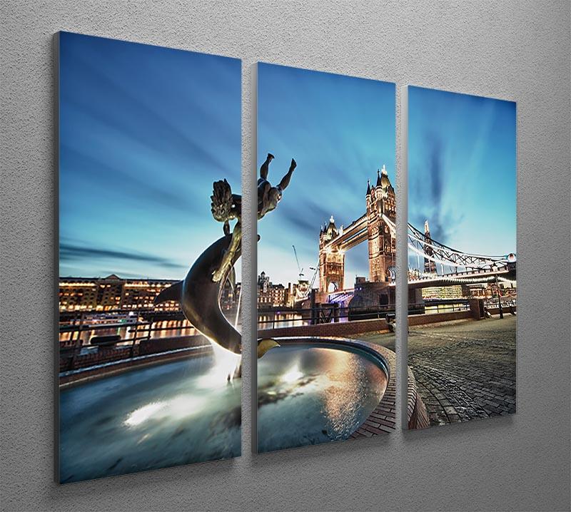 A stunning 3-panel canvas print featuring Tower Bridge and St Katharine Docks, showcasing vibrant colors and intricate details.