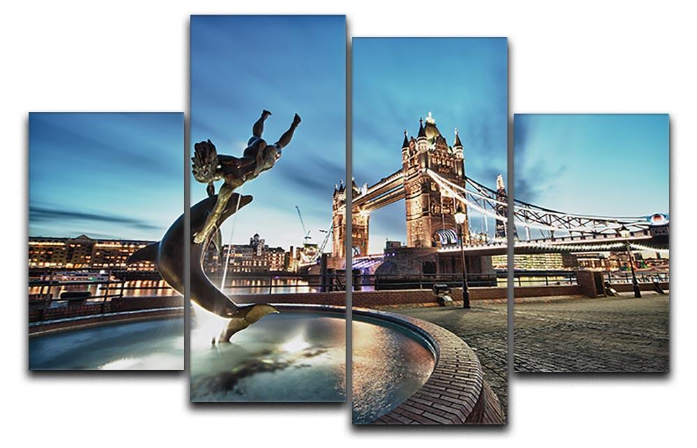 A beautiful 4-split canvas artwork featuring Tower Bridge and St Katharine Docks, showcasing vibrant colors and intricate details.