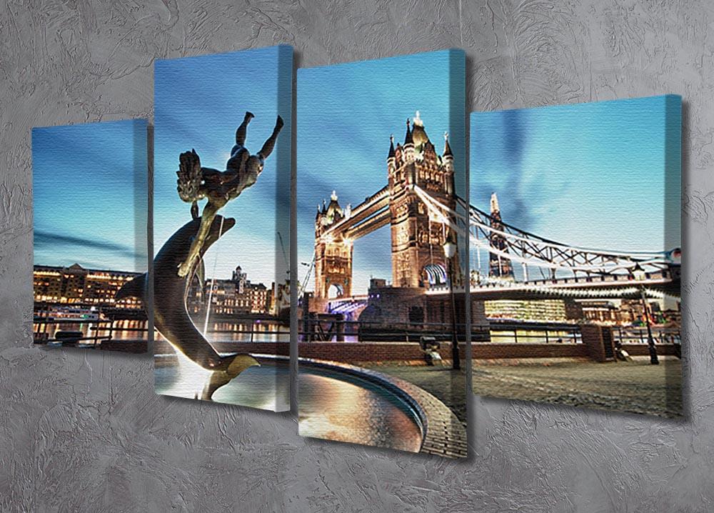 A beautiful 4-split canvas artwork featuring Tower Bridge and St Katharine Docks, showcasing vibrant colors and intricate details.