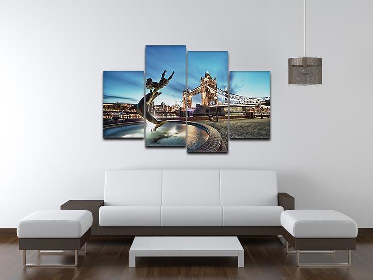 A beautiful 4-split canvas artwork featuring Tower Bridge and St Katharine Docks, showcasing vibrant colors and intricate details.