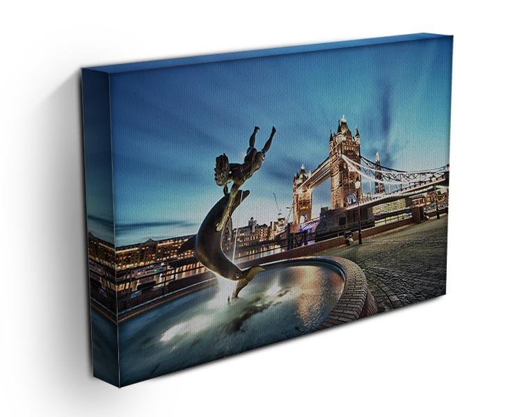 Canvas print featuring Tower Bridge and St Katharine Docks, showcasing vibrant colors and intricate details.