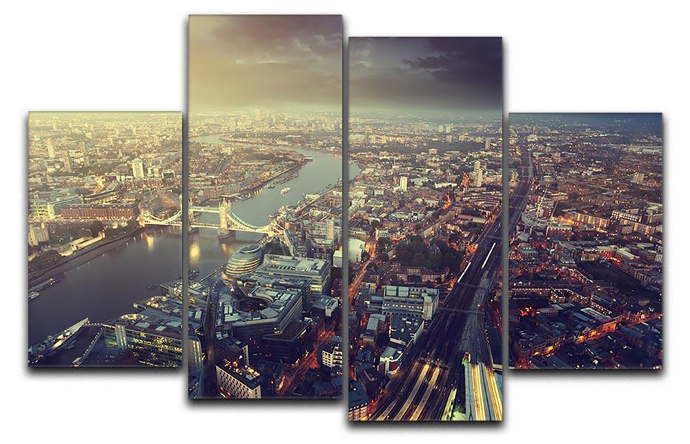A beautiful 4-panel canvas artwork depicting Tower Bridge at sunset, showcasing vibrant colors and intricate details.