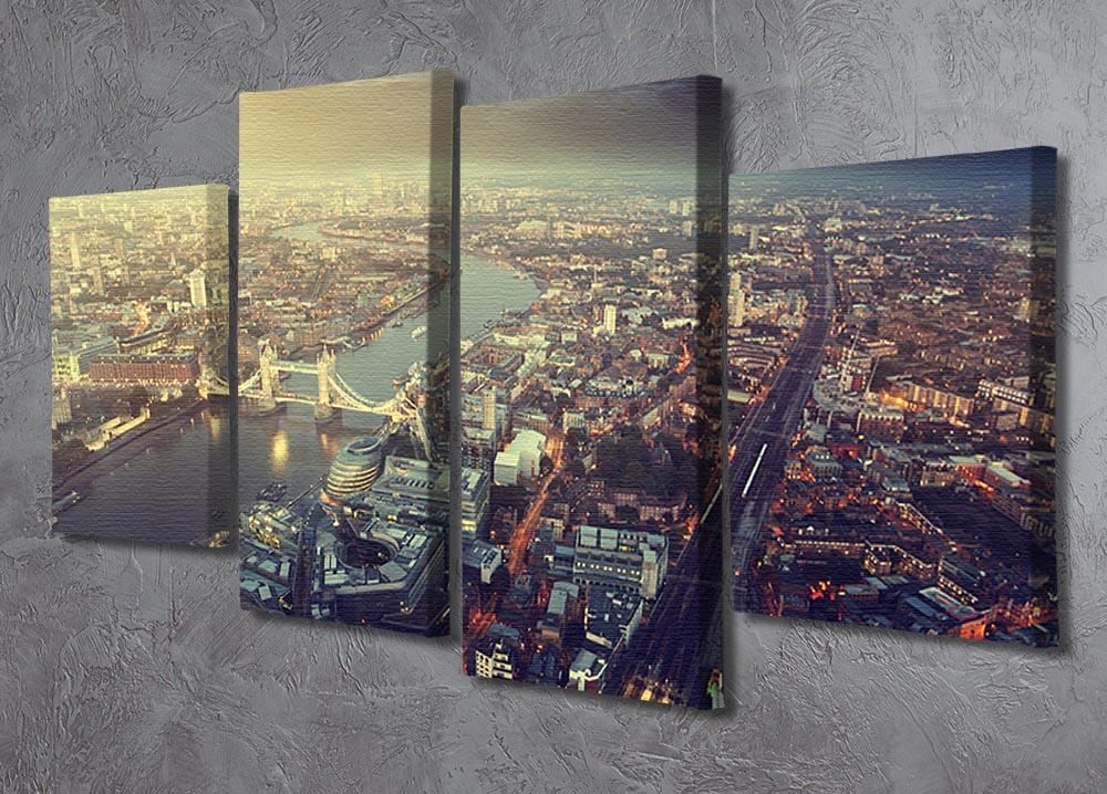 A beautiful 4-panel canvas artwork depicting Tower Bridge at sunset, showcasing vibrant colors and intricate details.
