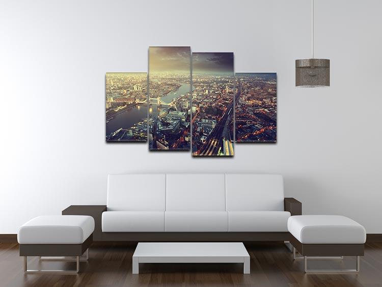 A beautiful 4-panel canvas artwork depicting Tower Bridge at sunset, showcasing vibrant colors and intricate details.