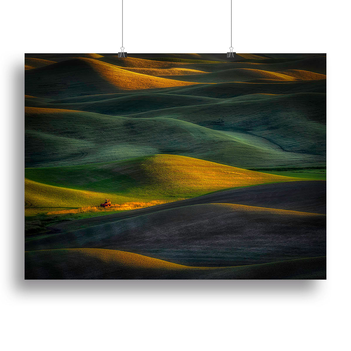 A vibrant Tractor Canvas Print showcasing a classic tractor in a picturesque rural setting, perfect for home or office decor.