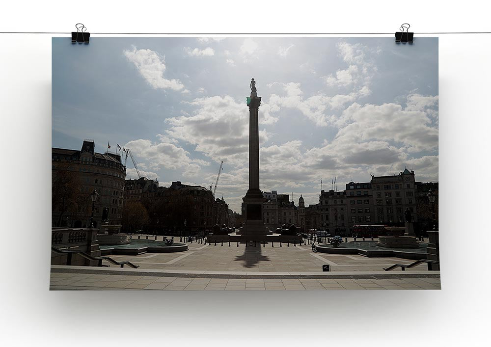 Canvas print of Trafalgar Square London under Lockdown 2020, showcasing a unique historical moment with vibrant colors.
