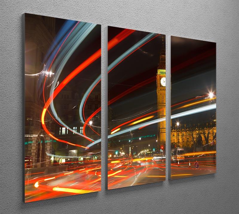Traffic in Night London 3 Split Panel Canvas Print showcasing vibrant city lights and dynamic traffic in a split panel design.
